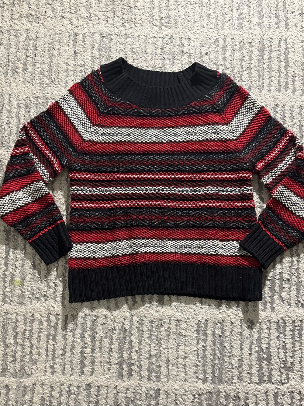 Chaps cool black red striped long sleeve sweater top size XL
